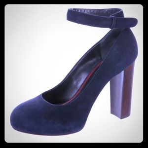Navy Suede Céline pumps with ankle strap!